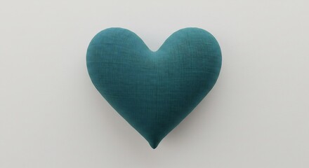 明るい白い背景に丁寧に配置された柔らかなティール色のハート型クッション自然光が優しく当たり温かい雰囲気と穏やかな感情を繊細に表現する. AI Generated