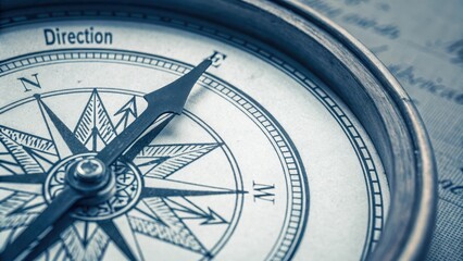 Detailed macro photograph of a compass pointing to direction