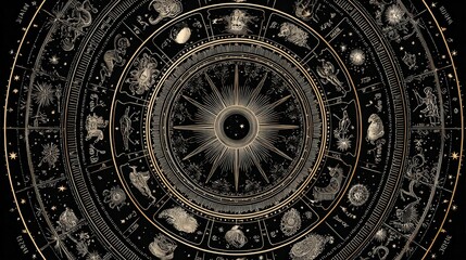 Creative astrology zodiac wheel graphic isolated on white background