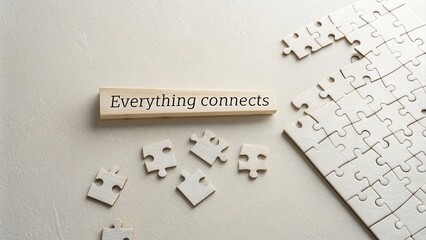 Puzzle pieces connecting on a wooden board with text