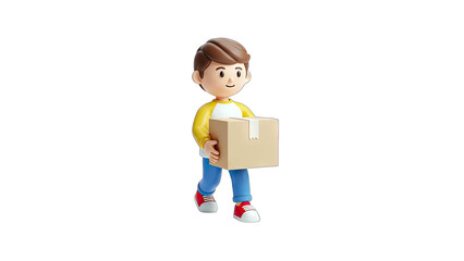 Obraz premium Cartoon Boy Carrying a Package on White Background