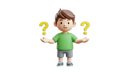 Cartoon Boy with Question Marks: Posing a Question