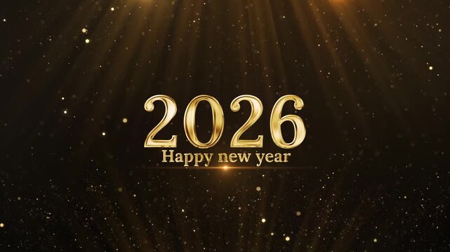 Happy New Year 2026 Golden Text with Glittering Particles