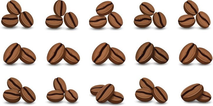 A dark roasted heap of aromatic espresso coffee beans isolated on white provides a macro texture of caffeine seeds for a morning cafe drink