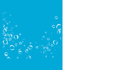 Bubbles floating playfully against vibrant blue and dramatic black backdrop, offering versatile design element for beverages, cleaning products or abstract concepts