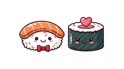 Sushi couple celebrating valentine's day isolated on transparent background