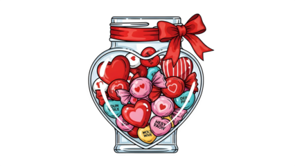 Valentine's day heart shaped vase with red bow and flowers isolated on transparent background