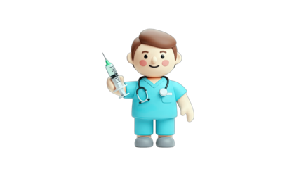 Cartoon Doctor Holding Syringe on White Background