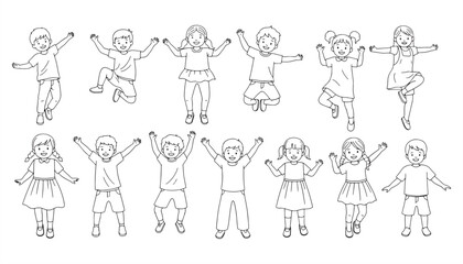 Fototapeta premium Children Playing – Outline Vector Illustration | Line Drawing for Architecture, Urban Design & Education