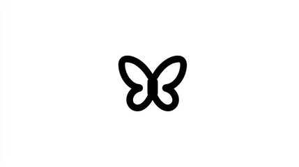 Minimalist black outline drawing of an abstract insect symbol centered on a white background.