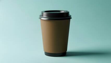 Brown disposable coffee cup with black lid