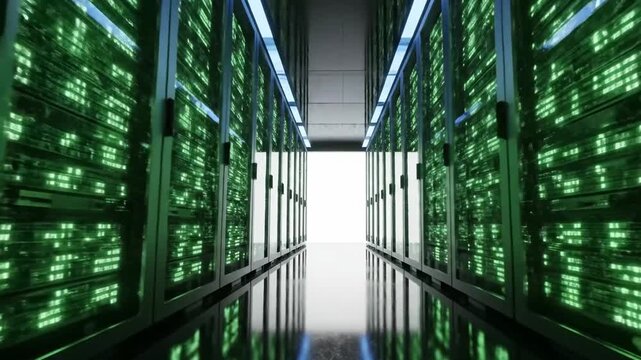 Future-Ready Server Room with Glowing Racks, Embodying Precise Digital Infrastructure and Adaptive Data Management