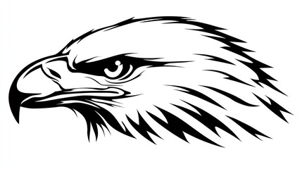 Stylized black and white graphic depiction of a raptor head profile facing left