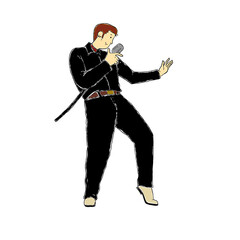 Hand drawn image of retro style male singer