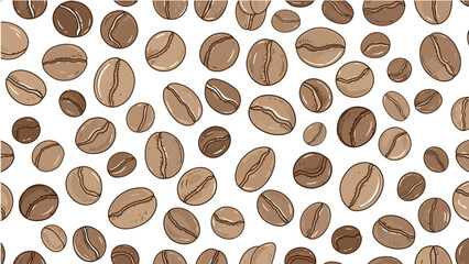 Brown coffee beans scattered on white background