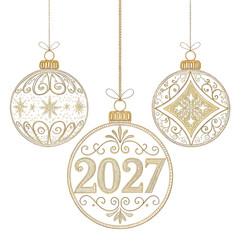 Elegant 2027 Baubles Festive Decor on transparent background