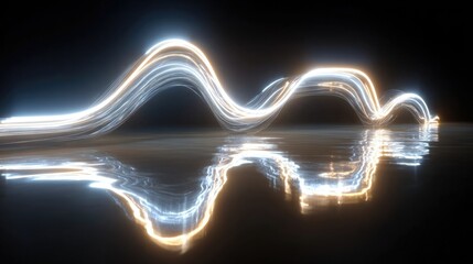 Neon refraction experiment glowing with dynamic light bending, digital physics concept in glowing neon showing light path through glass or water