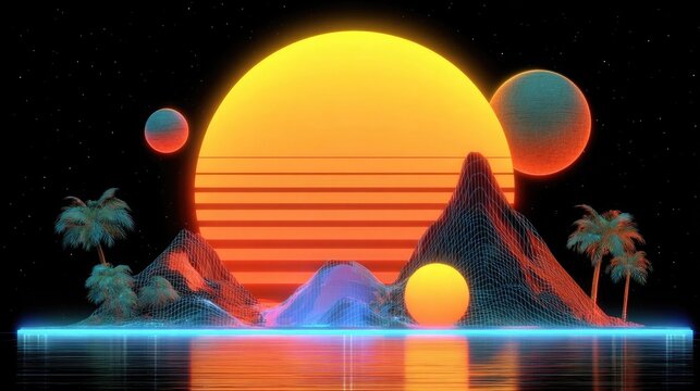 Neon retro-futuristic business aesthetic featuring glowing vintage elements, bright electric colors, cyberpunk vibes, and digital nostalgia in corporate graphics - Powered by Adobe