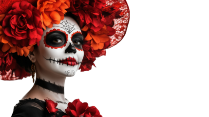 
A woman with a skull and flower headdress
