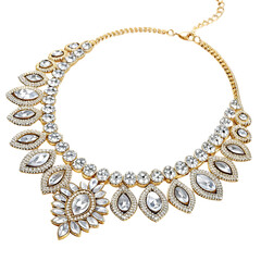 Gold Crystal Statement Necklace on transparent background