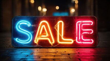 Neon sale sign with glowing letters, bold style, and attention-grabbing visuals used in business advertising, retail marketing, or storefront graphics