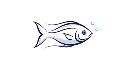 A stylized blue and white fish with bubbles coming from its mouth, illustrated in a simple brush stroke style for a seafood logo.