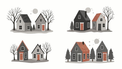 Charming Winter Village Houses Collection.