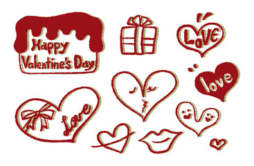 手描きイラスト素材・バレンタインのセット（影付き）