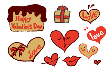 手描きイラスト素材・バレンタインのセット（カラー）