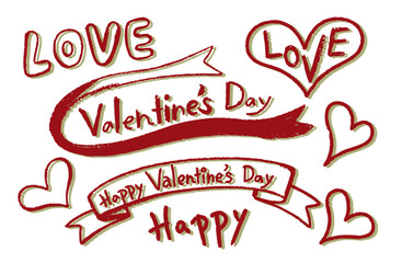 手描き風イラスト素材セット・バレンタインデー（影付き）