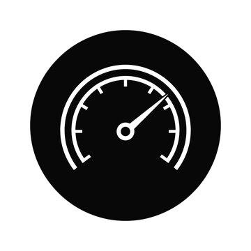 Speedometer icon with white needle on black background