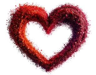 Glowing, textured heart shape, transitioning from red to purple, on black