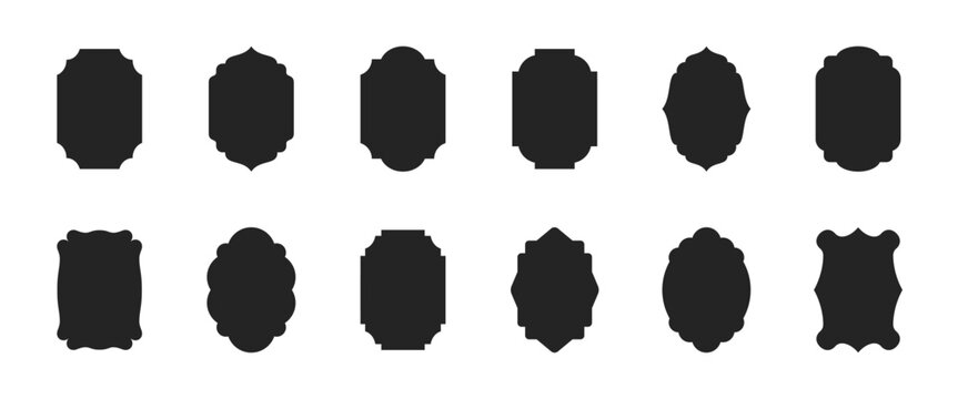 Simple Minimalist Silhouette Frame Vector Set. Basic Shapes Border Illustration