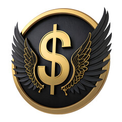 Golden Dollar Sign with Wings on transparent background