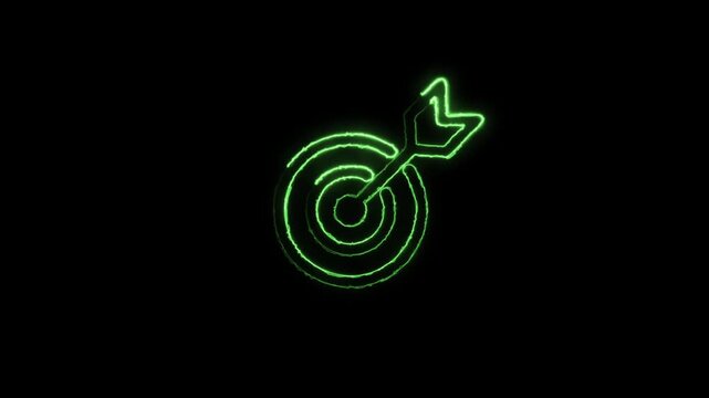 Hit a target or goal with an arrow simple loop animation on white background. Aim target with arrow sign. Archery, darts or goal strategy.