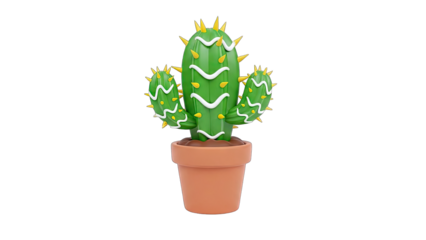 Cartoon Cactus in a Pot on White Background