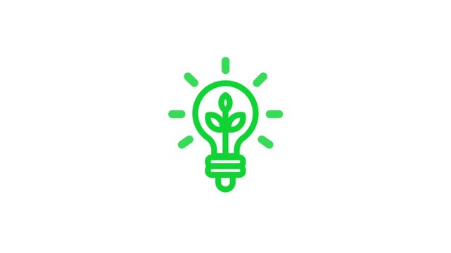 Eco light bulb icon with plant with leafs .simple Eco idea concept animation