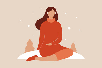 Luxury Winter Fashion Vector Elegant Woman in Cozy Sweater Dress