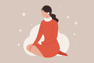 Obraz premium Luxury Winter Fashion Vector Elegant Woman in Cozy Sweater Dress