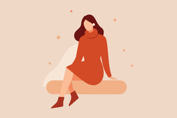 Luxury Winter Fashion Vector Elegant Woman in Cozy Sweater Dress