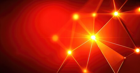 Abstract Red Background with Glowing Network Connections.