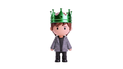 Cartoon King Wearing Crown on White Background