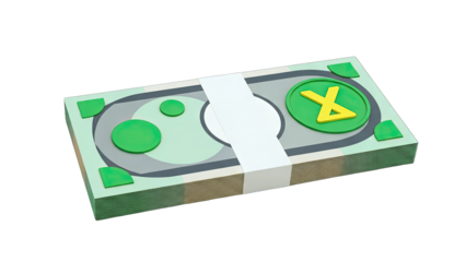 Cartoon Money Stack with Green and Yellow Details on White Background