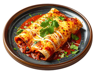 Close-up of a delicious and flavorful enchilada on a dark plate