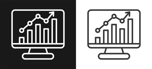Stock Market Outline Style Icon. On Black And White Background Version