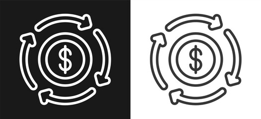 Cash Flow Outline Style Icon. On Black And White Background Version