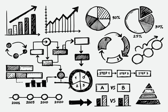 Hand Drawn Chart and Diagram Doodles for Infographic Vector Design in Monochrome