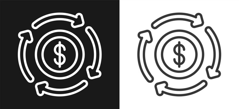 Cash Flow Outline Style Icon. On Black And White Background Version