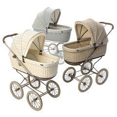 Classic Baby Carriages Set on transparent background