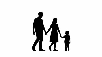 Silhouette of a family walking together holding hands.